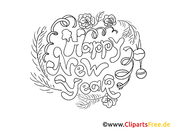 Kostenloses Ausmalbild Happy New Year als PDF Malvorlage Kostenloses Ausmalbild Happy New Year als PDF Malvorlage