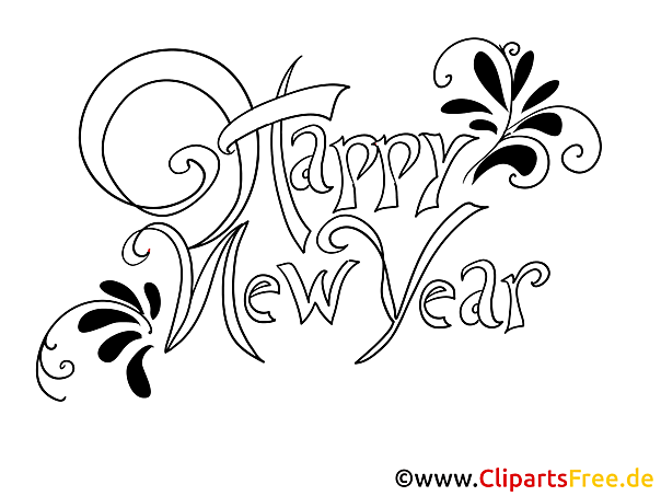 Kostenloses Ausmalbild Happy New Year als PDF Malvorlage Kostenloses Ausmalbild Happy New Year als PDF Malvorlage