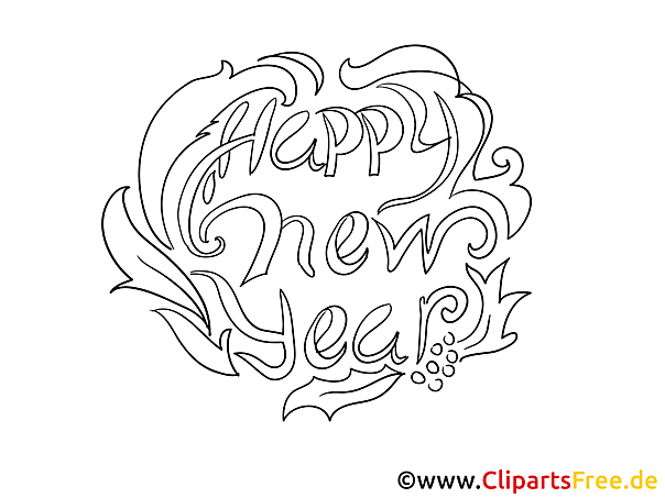 Kostenloses Ausmalbild Happy New Year als PDF Malvorlage Kostenloses Ausmalbild Happy New Year als PDF Malvorlage