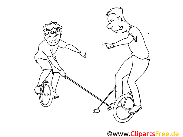Kostenloses Ausmalbild mit Kindern auf Einrädern im PDF-Format Kostenloses Ausmalbild mit Kindern auf Einrädern im PDF-Format