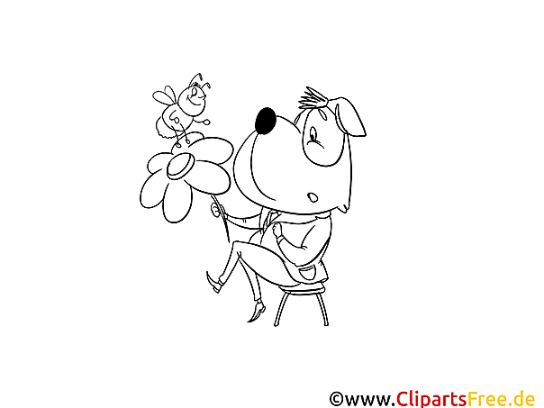 Kostenloses Ausmalbild Hund und Biene als Malvorlage im PDF