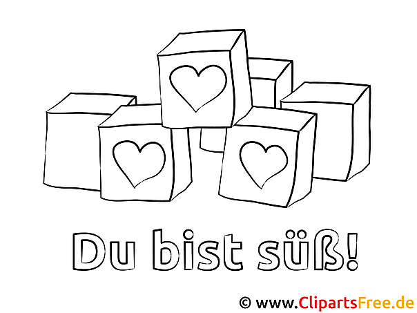 Kostenloses Ausmalbild mit Würfeln und Herzen im PDF-Format