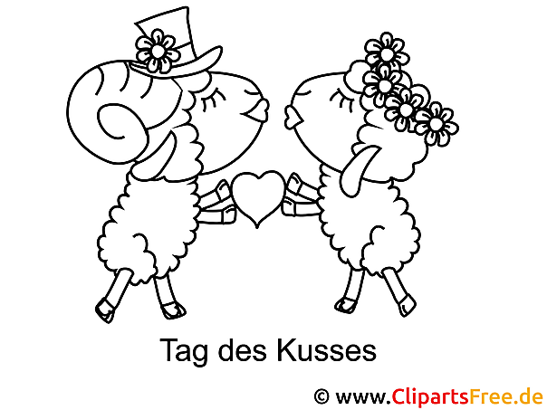 Kostenloses Ausmalbild von Kuss-Schafen als Malvorlage im PDF