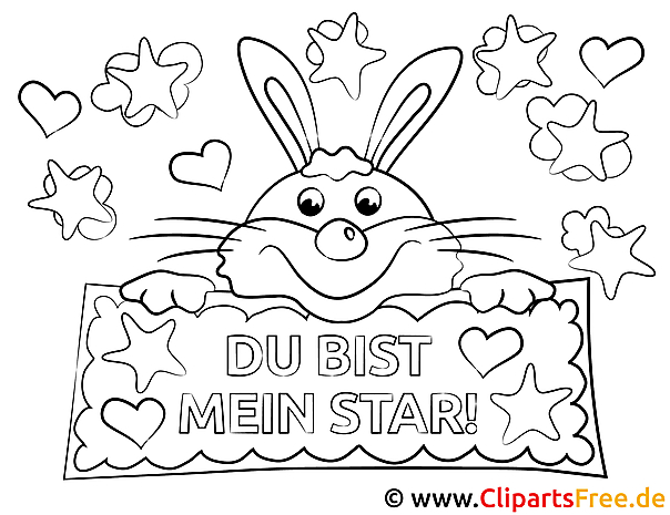 Kostenloses Ausmalbild Hase mit Sternen und Herzen als PDF Kostenloses Ausmalbild Hase mit Sternen und Herzen als PDF