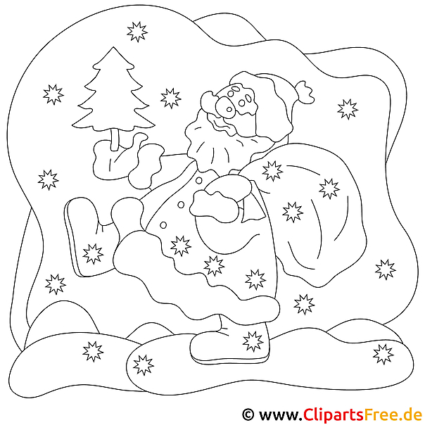 Weihnachtsmann Bild, Malvorlage, Ausmalbild gratis