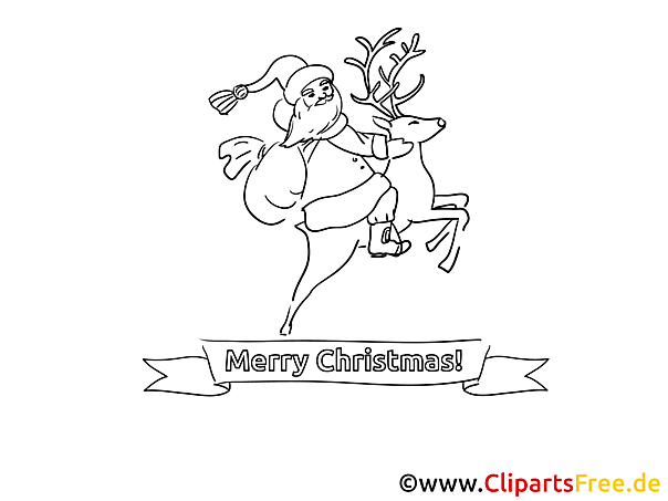 Weihnachtsmann und Reh Bild zum Malen