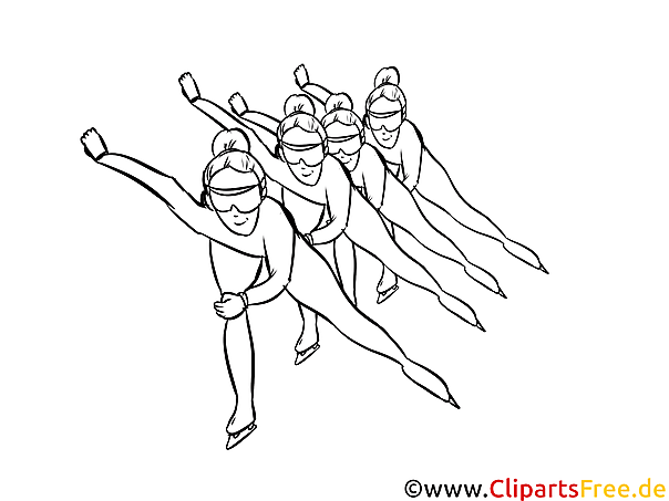 Eisschnelllauf  Bild schwarz-weiß, Illustration, Grafik zum Ausmalen