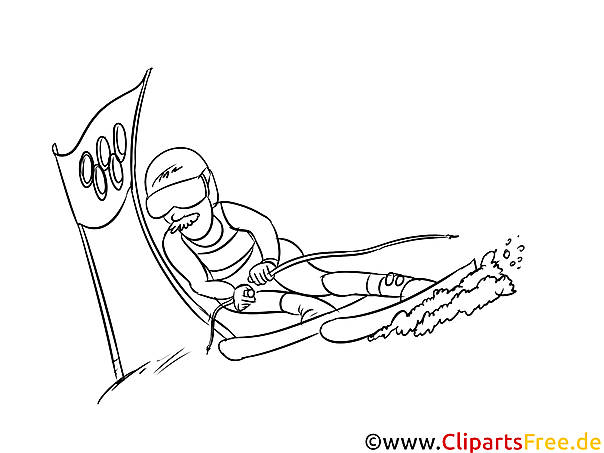 Ski Alpin Bild schwarz-weiß, Illustration, Grafik zum Ausmalen