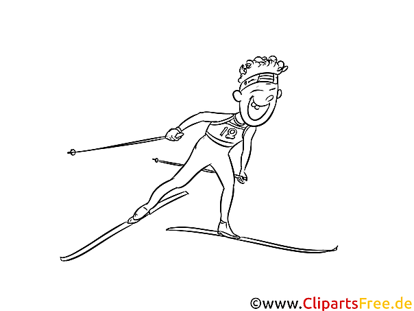 Ski Langlauf Bild schwarz-weiß, Illustration, Grafik zum Ausmalen