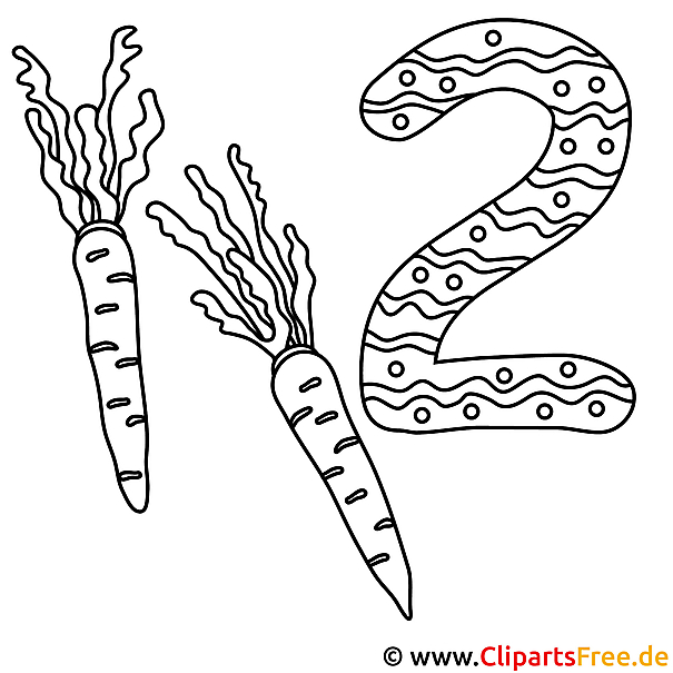 Zwei mit Karotten - Zahlen Malvorlagen