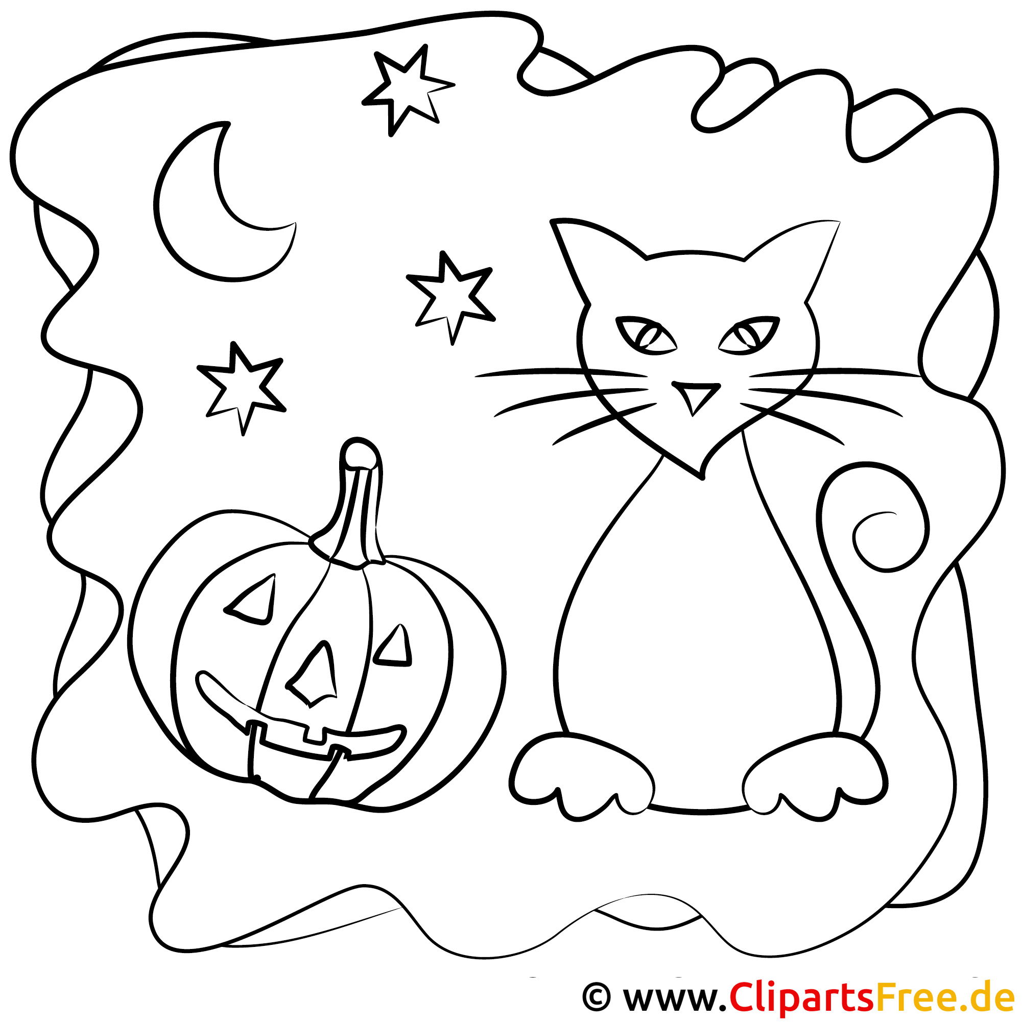 Раскраски на Хэллоуин кот