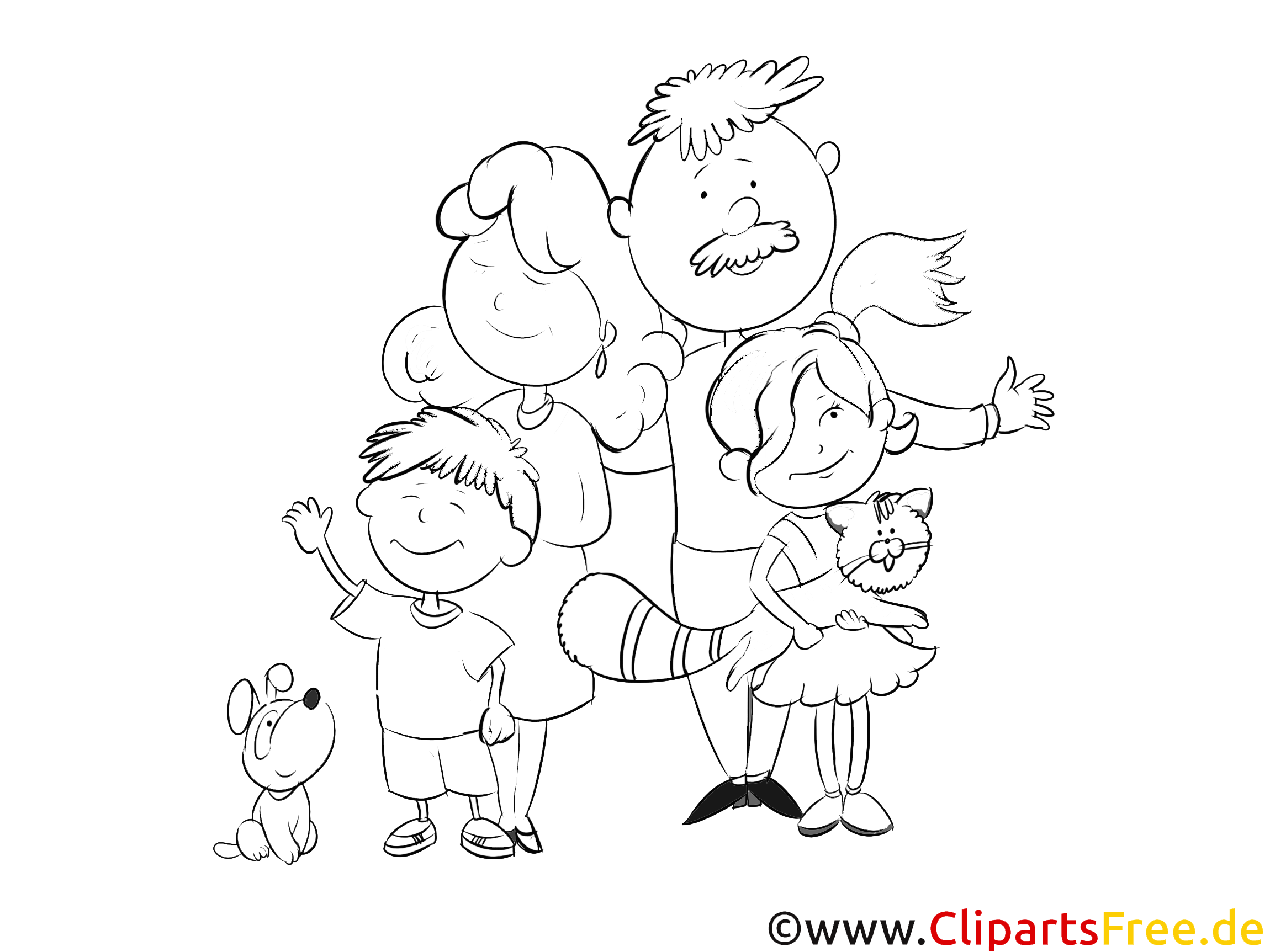 Familie Illustration - schwarz weiß Bilder gezeichnet zum Ausmalen