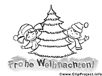 Kids dancing around Christmas tree coloring page to download