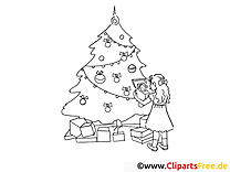 A lány ajándékokat kap karácsonyi színező oldalra