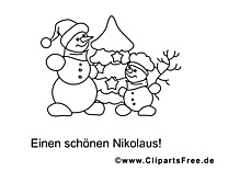 Snowman with child Christmas tree coloring pages for kids free
