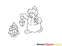 Снеговик с фонариком Бесплатные раскраски для детей