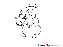 Bonhomme de neige avec un gâteau Coloriages à imprimer gratuits pour les enfants