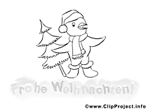 Bird with Christmas tree coloring page for free
