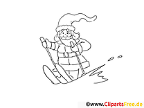 Père Noël sur les skis Coloriages gratuits pour les enfants