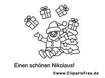 Weihnachtsmann mit Geschenken Malvorlage für Kinder