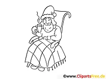 Weihnachtsmann trinkt Tee Ausmalbilder gratis für Kinder