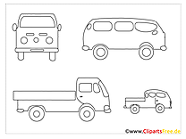 Bus, dump truck, truck coloring page