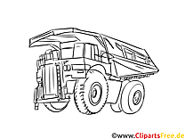Véhicule minier, camion, benne image noir et blanc, modèle à colorier
