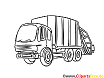 Garbage truck black and white picture, template for coloring
