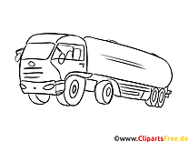 Tartály, teherautó fekete-fehér kép, sablon színezéshez