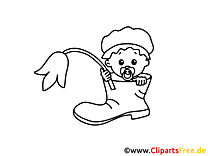 Baby in shoe with flower free coloring page