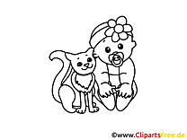 मुफ्त रंग पेज बिल्ली और बच्चा