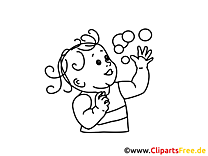 Image coloriage gratuite de fille jouant des bulles de savon