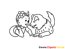 Desenho para colorir grátis menina e cachorro