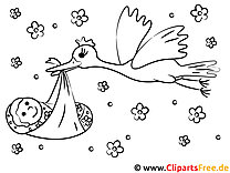 Stork with baby coloring page