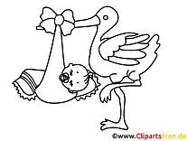 Stork and baby coloring page
