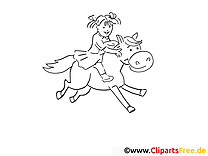 लड़की घोड़े की सवारी करती है - बच्चों के लिए मुफ्त रंग पेज और रंग पेज