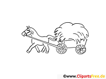Coloring page horse with cart on the farm