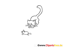 माउस और बिल्ली - बच्चों के लिए मुफ्त रंग पेज और रंग पेज