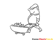 Construction worker with wheelbarrow - coloring page for kids