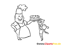 Pastry chef with cake coloring page to print and color