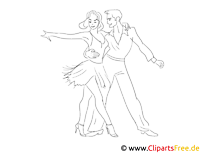 Coloriage de danse cha-cha-cha, école de danse, couple de danseurs à imprimer