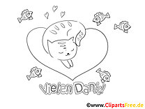 Heart Cat Coloring pages on the topic Thank you