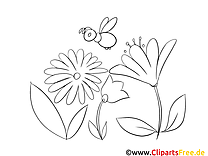 Цветы и пчелы картинка для раскрашивания