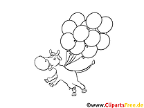 Malvorlage Kuh fliegt mit Luftballons