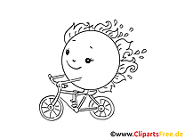 Sonne fährt Fahrrad Malvorlage kostenlos