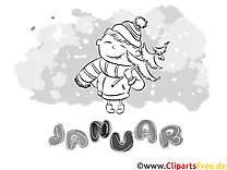 Januar Bild schwarz-weiß - Ausmalbilder Monate, Jahreszeiten