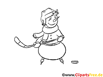 Schneemann spielt Eishockey Malvorlage Winter-Sport