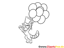 Katze fliegt mit Luftballons Ausmalbilder zum Drucken