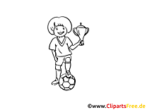 Soccer player with trophy coloring page for free