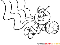 Football coloring page bee with ball